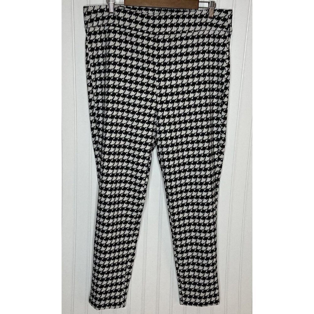 Bar lll Womens XXL Houndstooth Black White Ponte‎ Knit Skinny Slim Ankle Pants